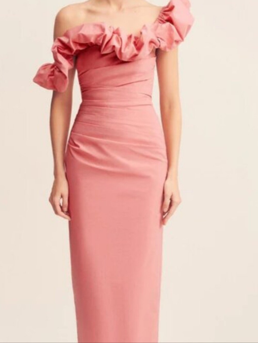 Shona Joy Dusty Pink One-Shoulder Ruffle Column Dress